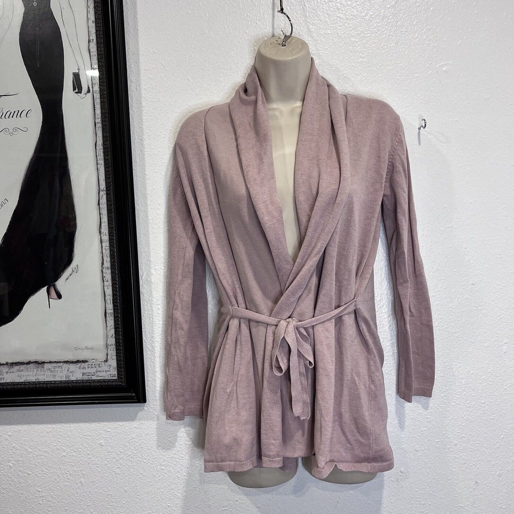 Zara Cardigan Sweater Womens Small Pink Waist Tie Knit Long Sleeve Casual Top